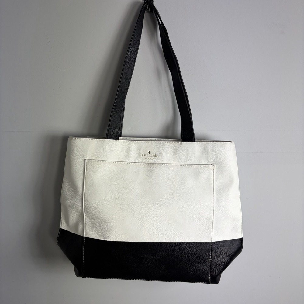 Kate Spade Lita Street Andrea Tote Bag Black White Colorblock Pebbled Leather